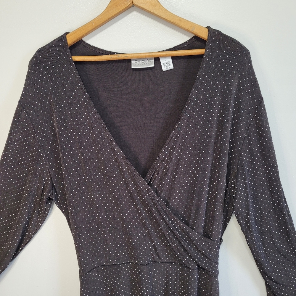 Chico's Travelers Black Polka Dot Wrap Style Dress Size 3 - Picture 15 of 16